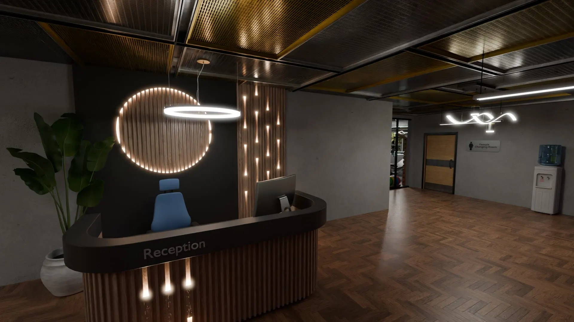Reception under a suspended ring light.